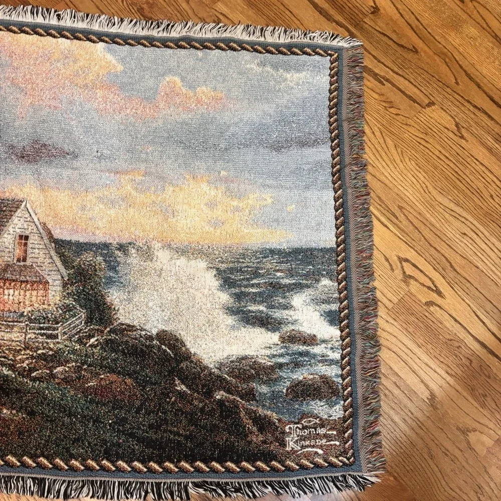 Thomas Kinkade A Light in the Storm Woven Tapestry Throw Blanket Fringed 45x65